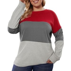 RED GRAY MULTI STRIPED COLOR BLOCK SWEATSHIRT SIZE 1X 14-16